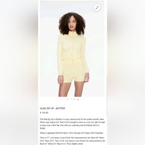 Miaou Butter Yellow Zip-Up Top Size Large (Runs Small)